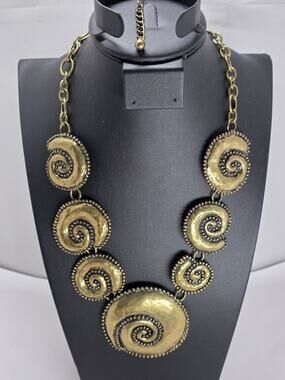 Chico's VENUS Antique Gold Tone Spiral Disc Metal Necklace